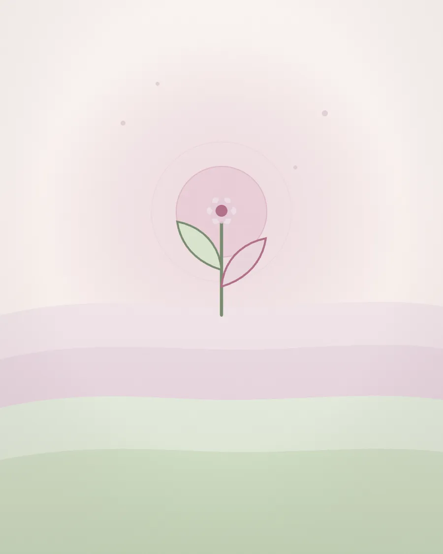 昇る光と、重なる層から芽吹く一輪。続く習慣で年齢に負けない体を保つ、という代表の姿勢を表すイメージ。